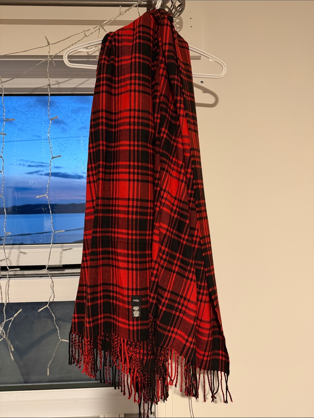 Indigo Red and Black Plaid Fringe Scarf